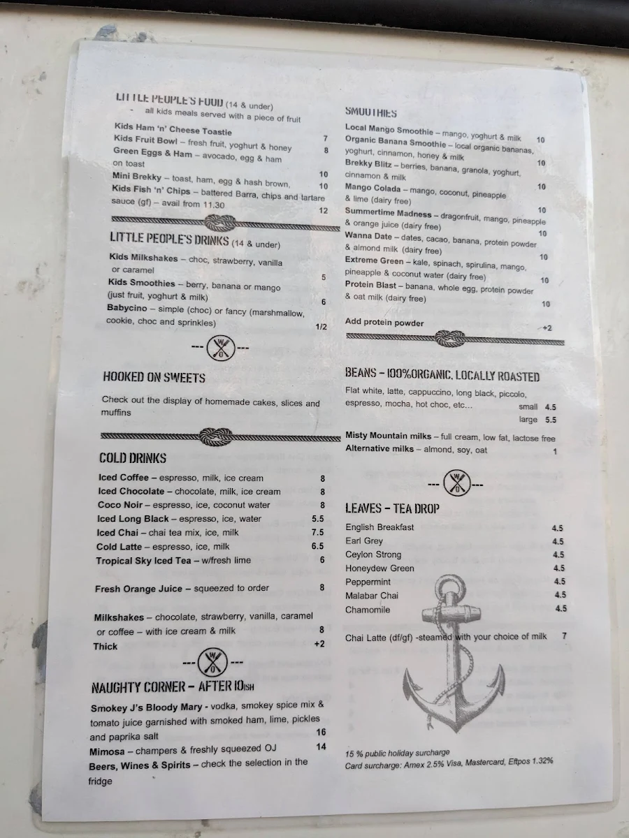 Menu, Wharf ONE Cafe