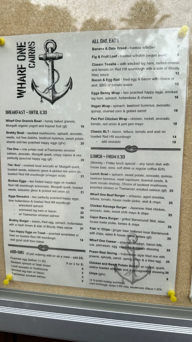 Menu, Wharf ONE Cafe