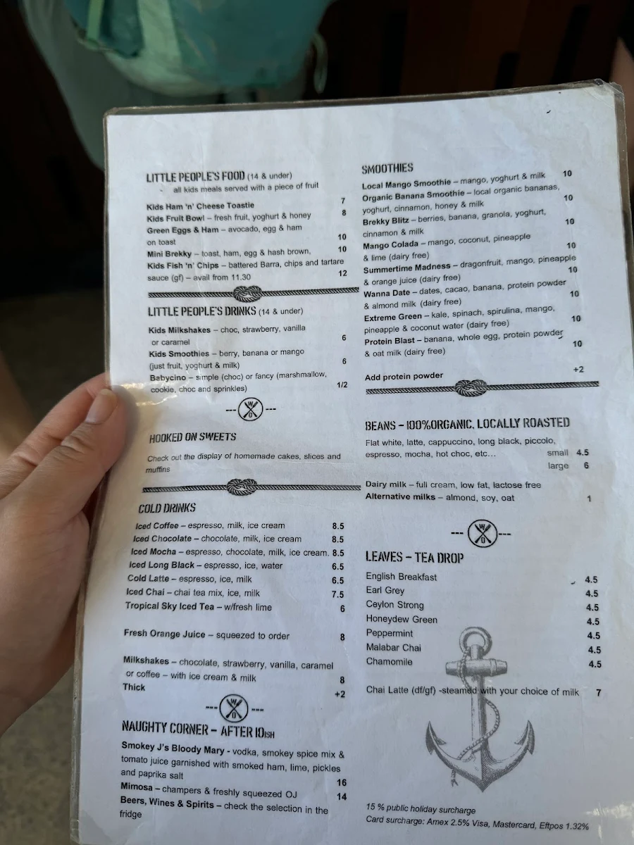 Menu, Wharf ONE Cafe