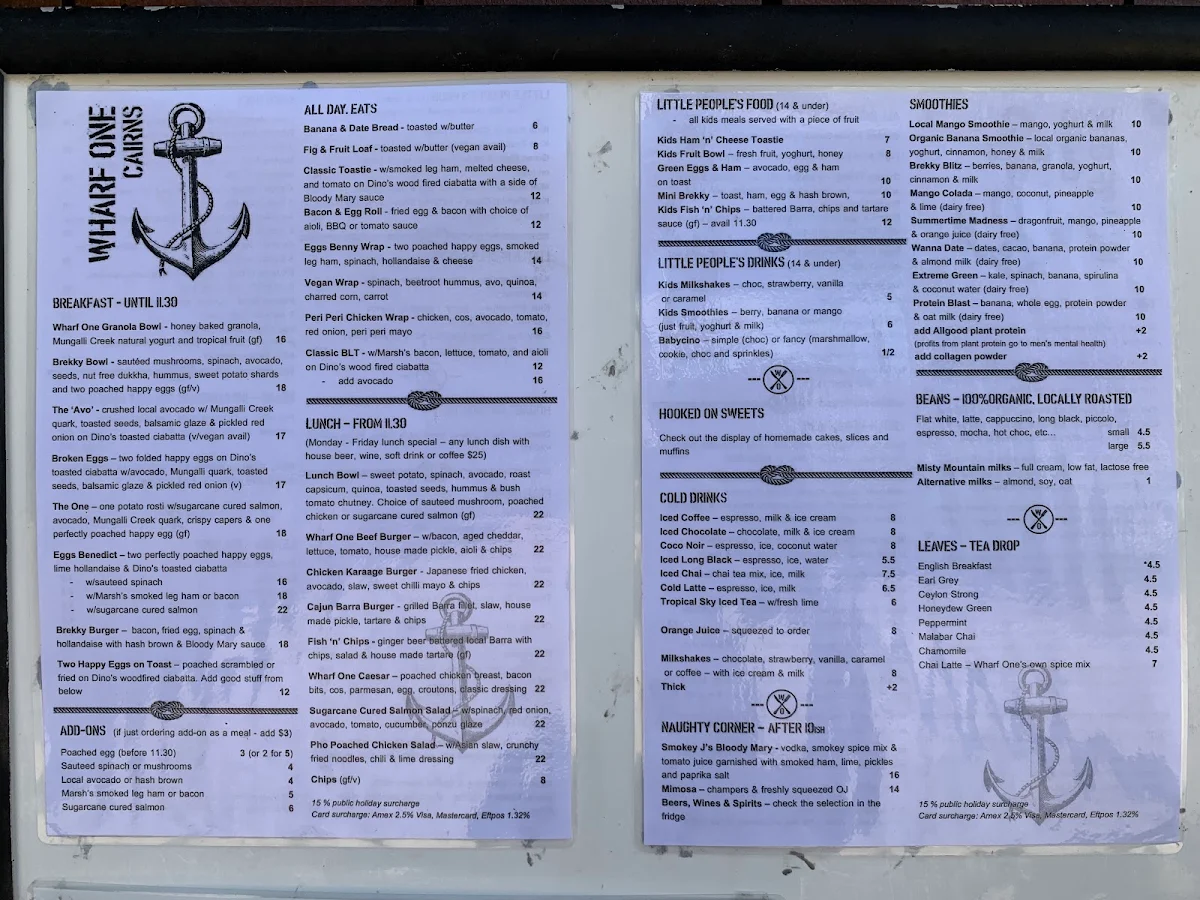 Menu, Wharf ONE Cafe