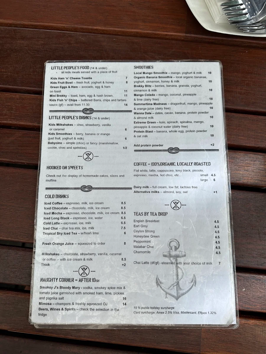 Menu, Wharf ONE Cafe