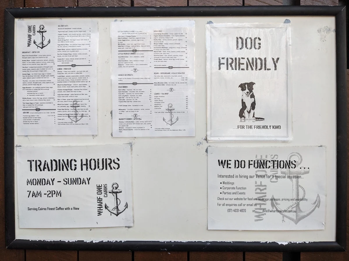 Menu, Wharf ONE Cafe