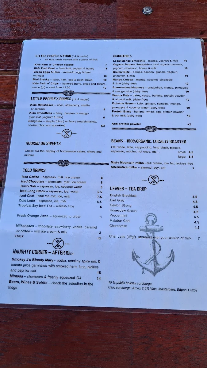 Menu, Wharf ONE Cafe