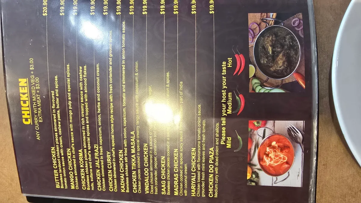 Menu, Aalishaan Indian Cuisine