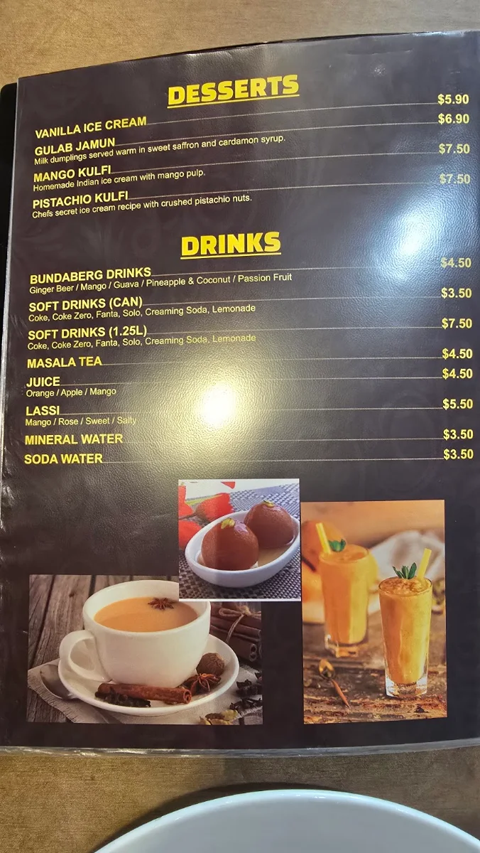 Menu, Aalishaan Indian Cuisine