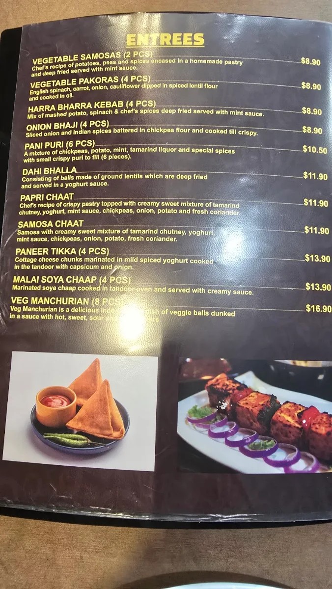 Menu, Aalishaan Indian Cuisine