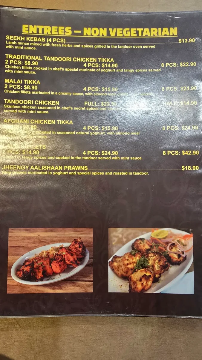 Menu, Aalishaan Indian Cuisine