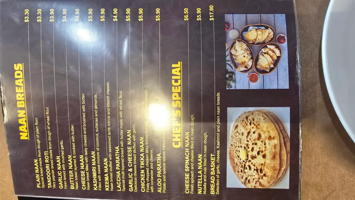 Menu, Aalishaan Indian Cuisine