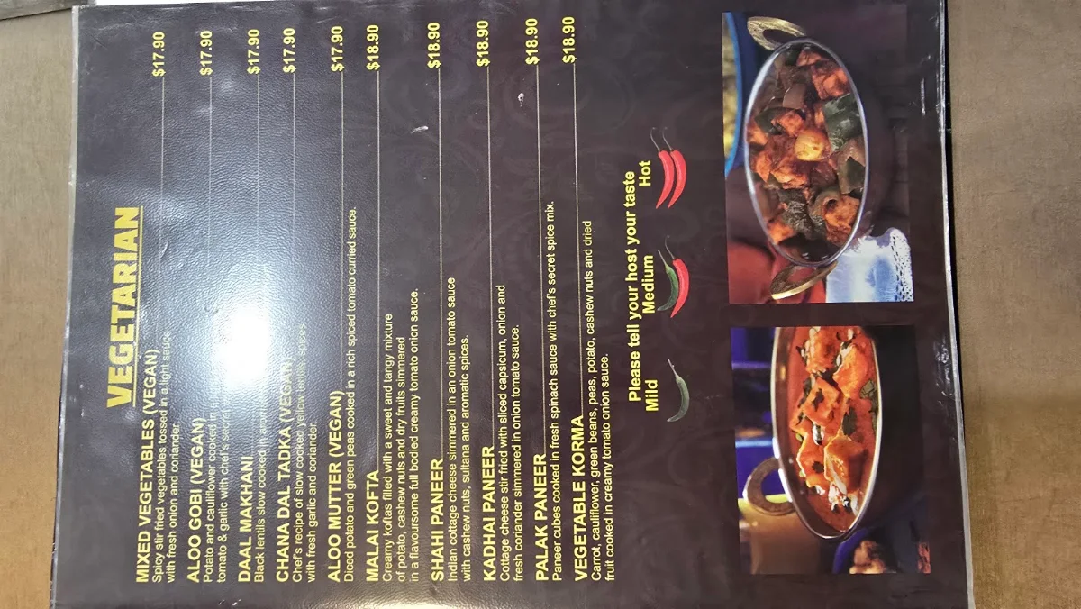 Menu, Aalishaan Indian Cuisine