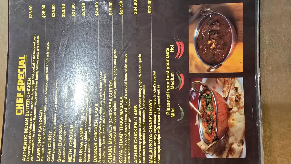 Menu, Aalishaan Indian Cuisine