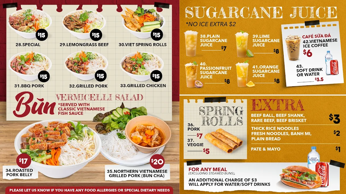 Menu, Viet Vibe - Chatswood Westfield
