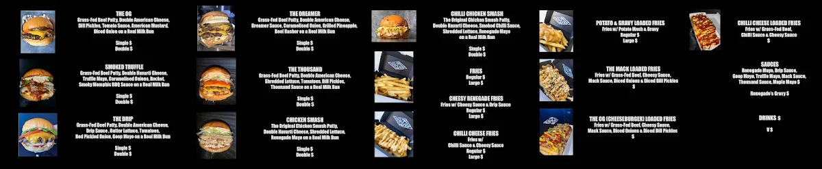 Menu, Renegade Burgers