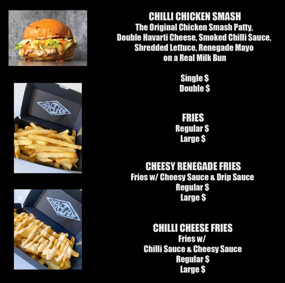 Menu, Renegade Burgers