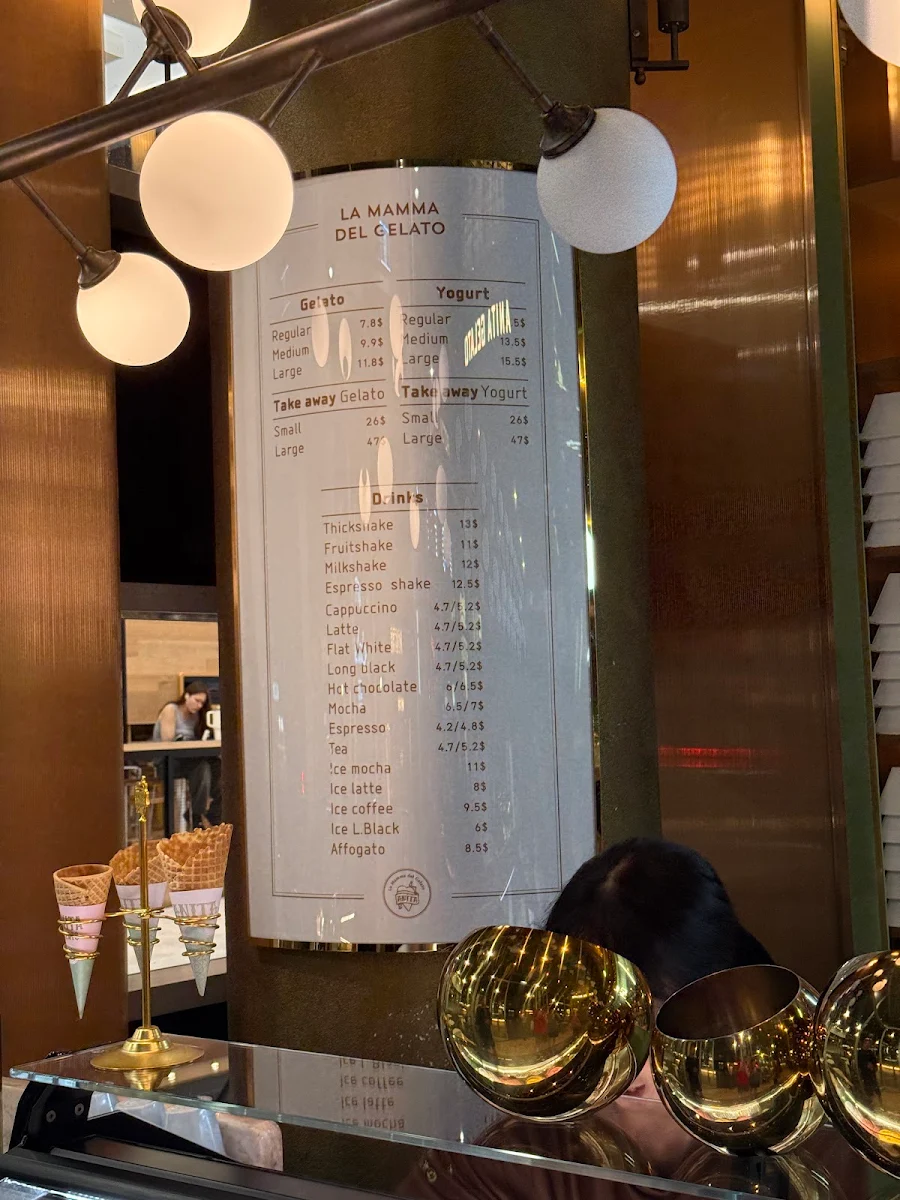 Menu, Anita Gelato Bondi Junction
