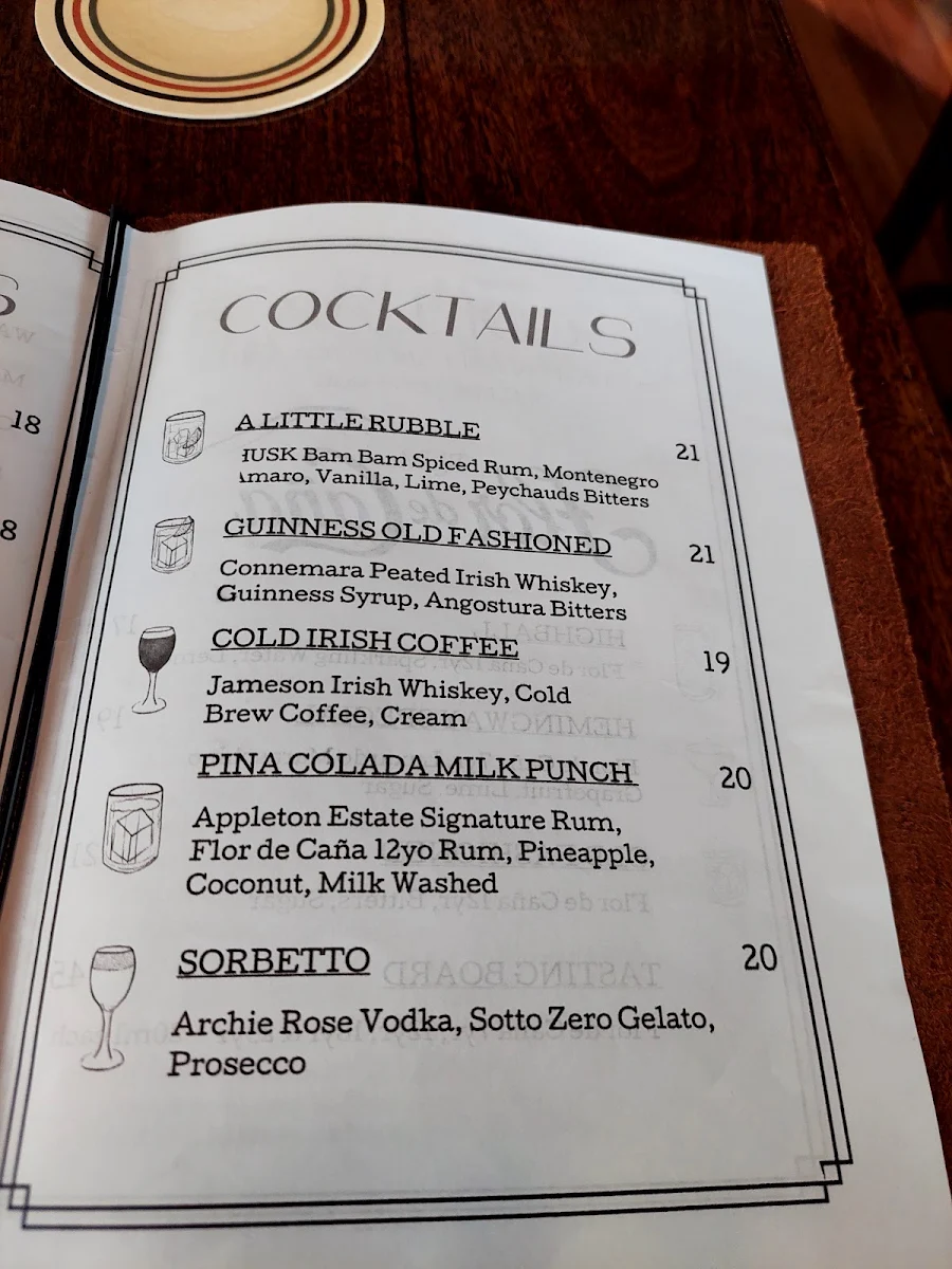 Menu, The Athletic Club