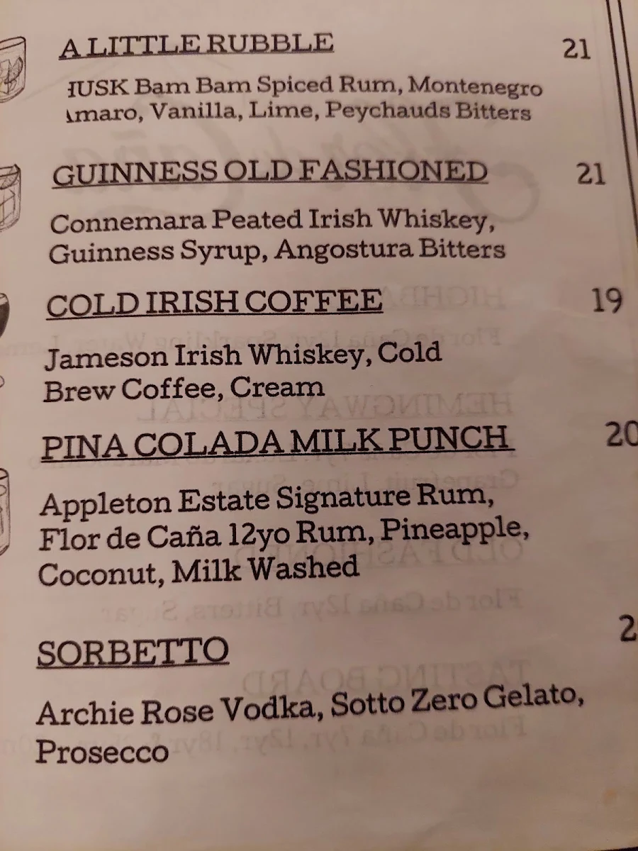 Menu, The Athletic Club