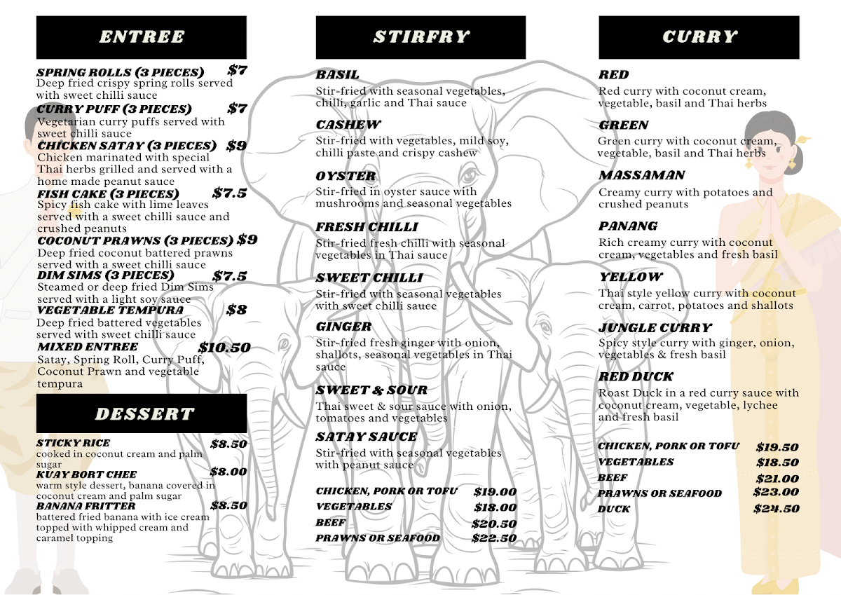 Menu, Little Sukhothai