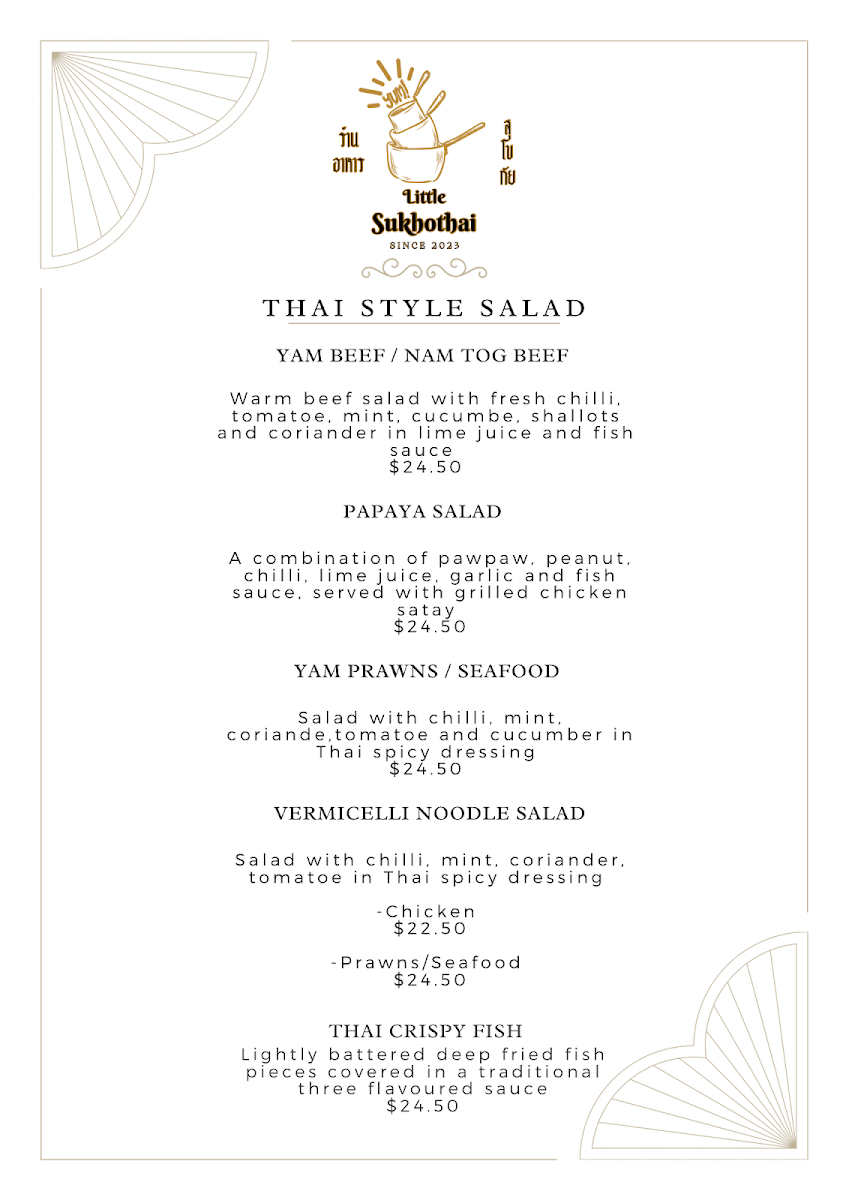 Menu, Little Sukhothai