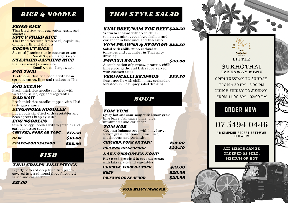 Menu, Little Sukhothai