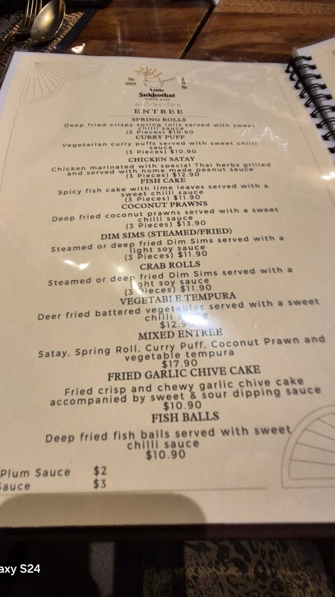 Menu, Little Sukhothai