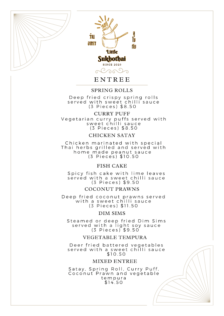 Menu, Little Sukhothai