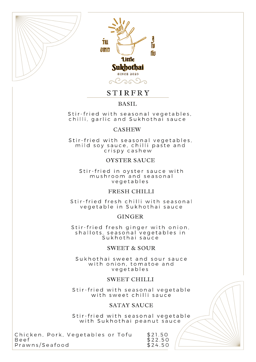 Menu, Little Sukhothai
