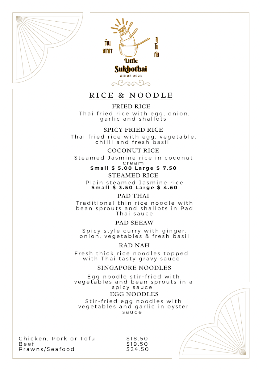 Menu, Little Sukhothai