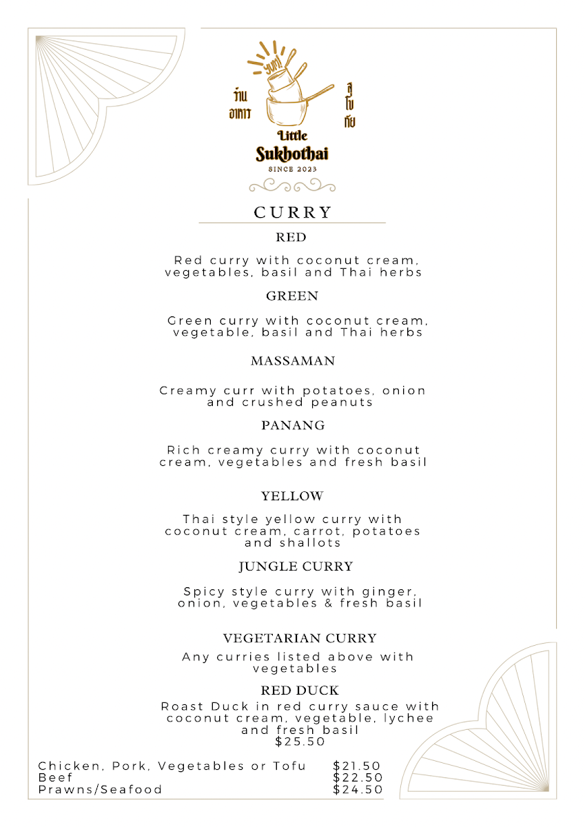 Menu, Little Sukhothai