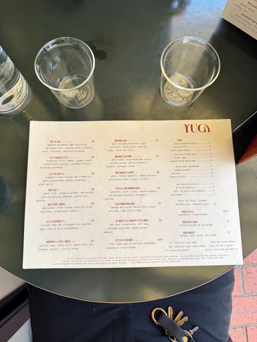 Menu, Yuca Melbourne