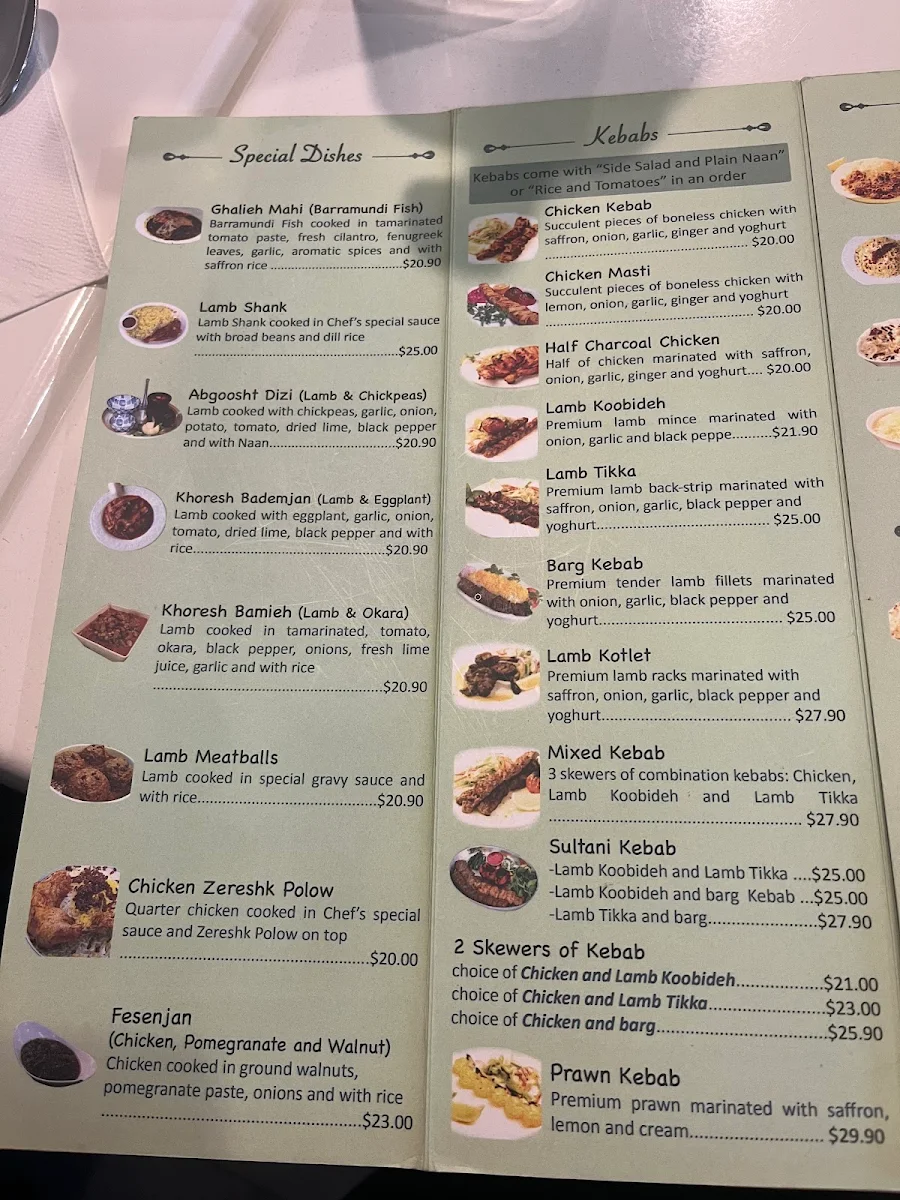 Menu, Persian Flavours