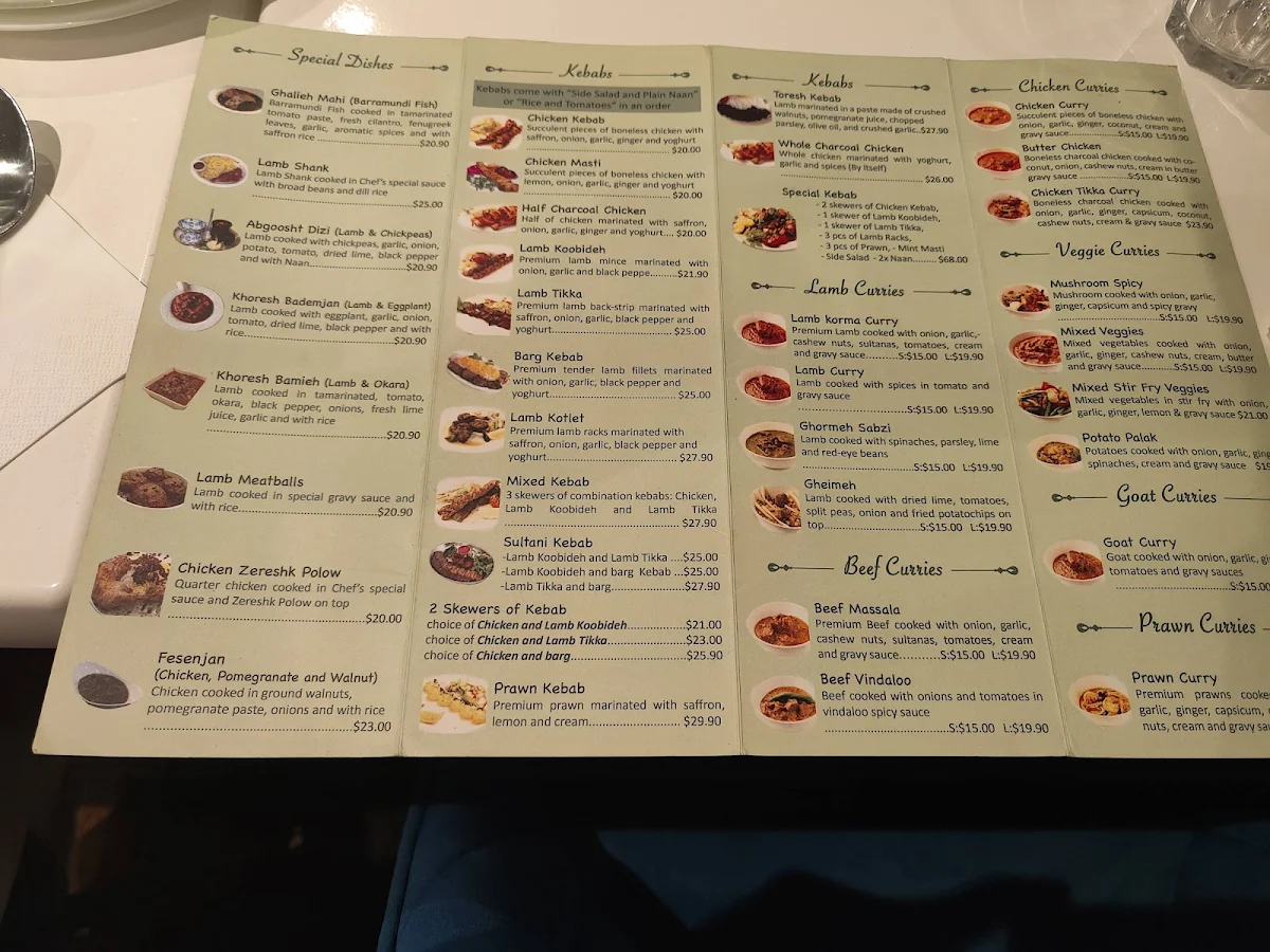 Menu, Persian Flavours