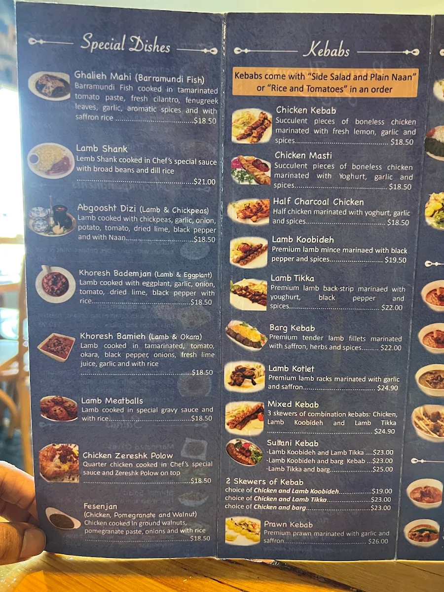 Menu, Persian Flavours