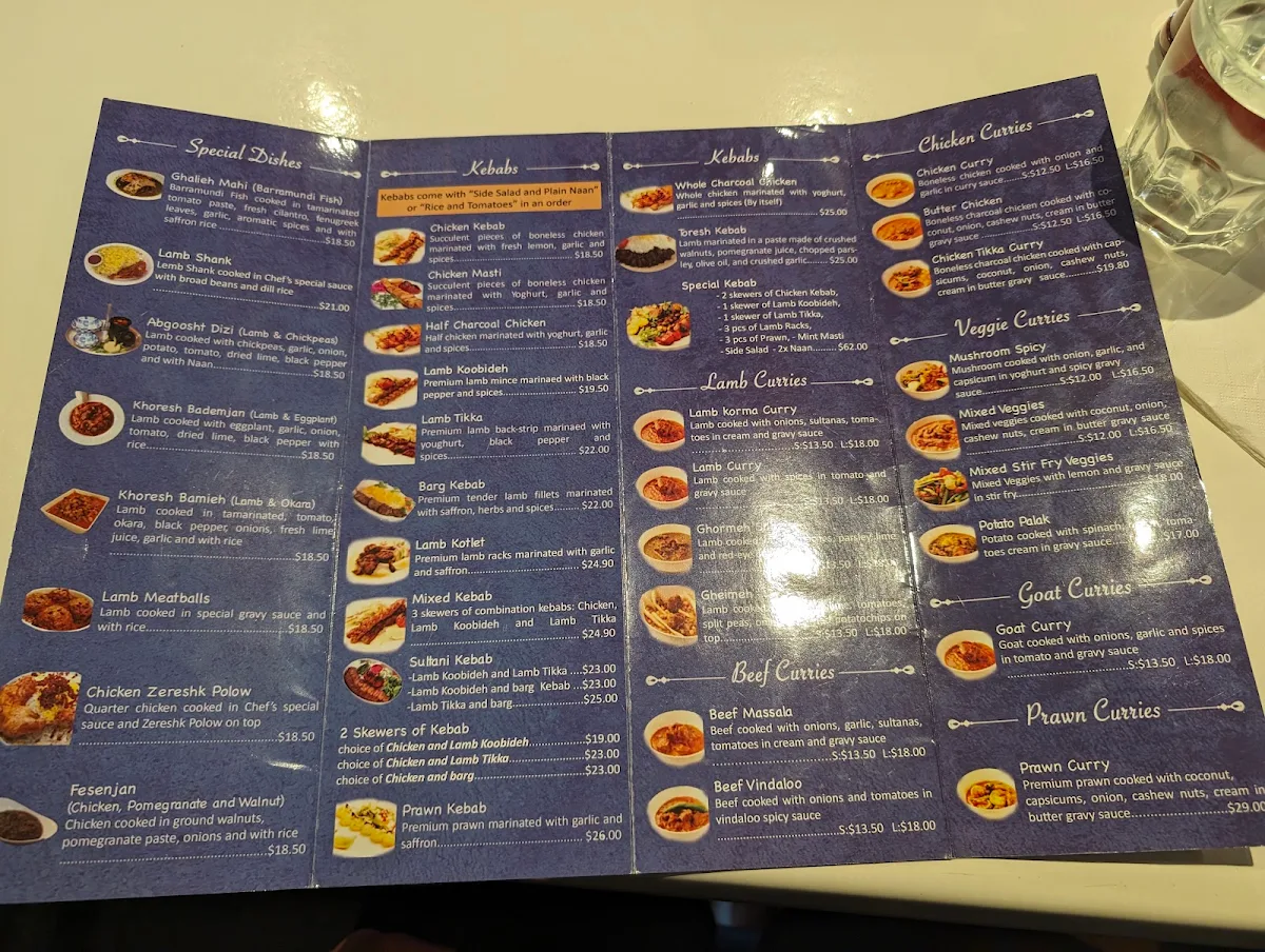 Menu, Persian Flavours
