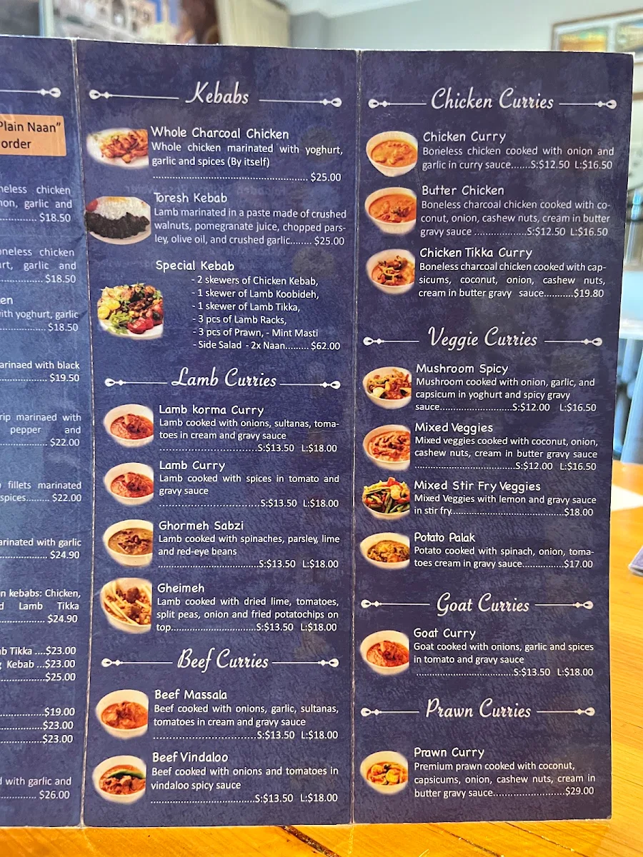 Menu, Persian Flavours