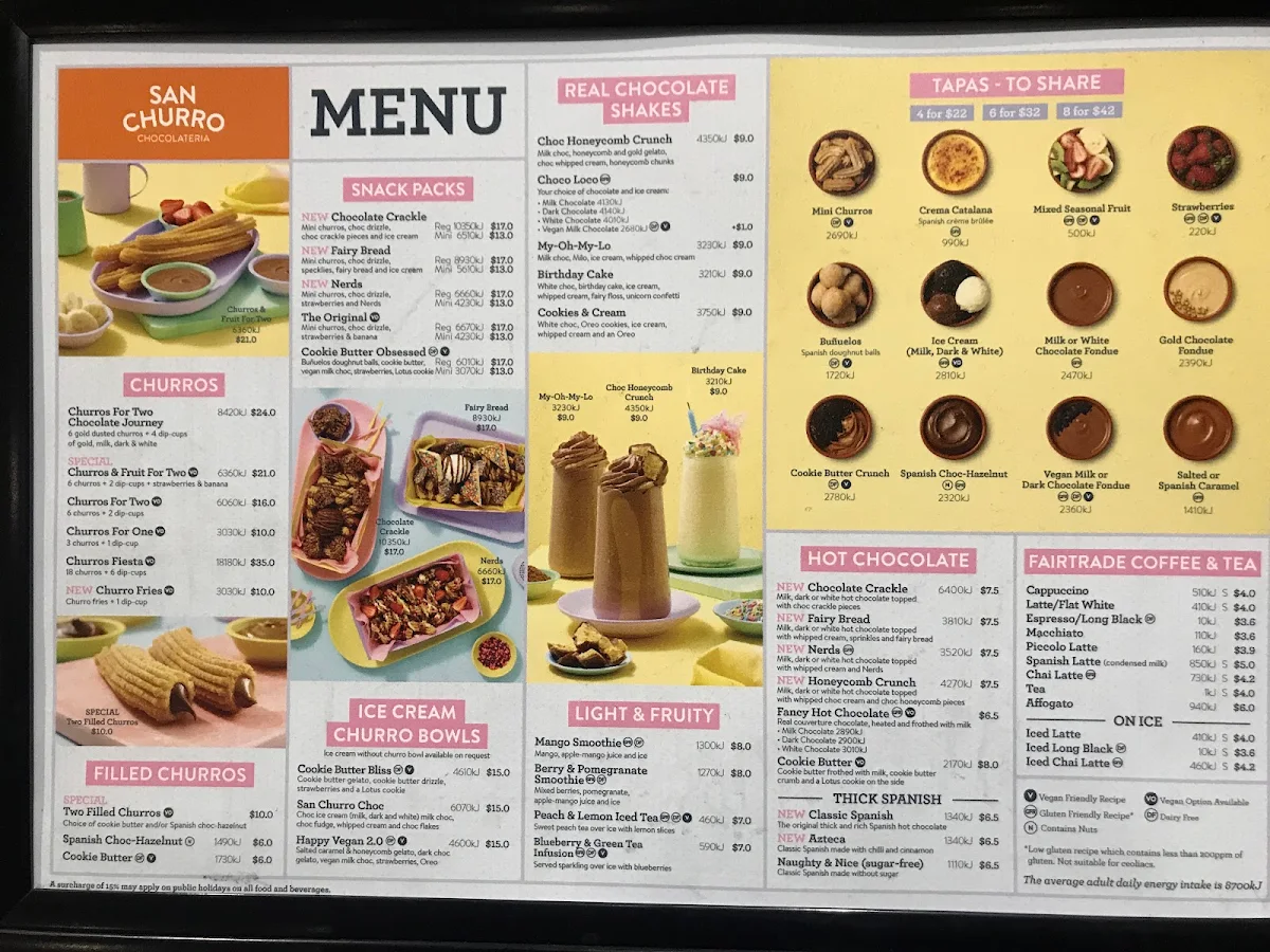Menu, San Churro Macarthur Square