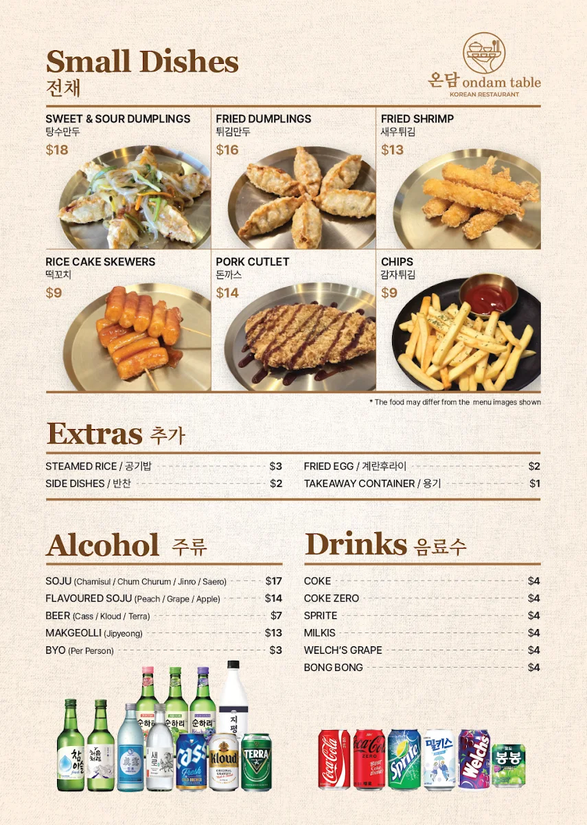 Menu, Ondam table