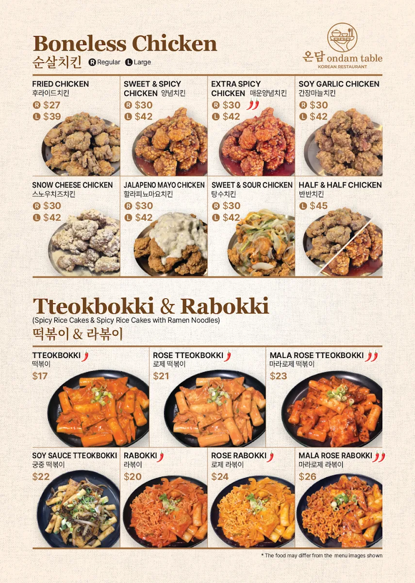 Menu, Ondam table