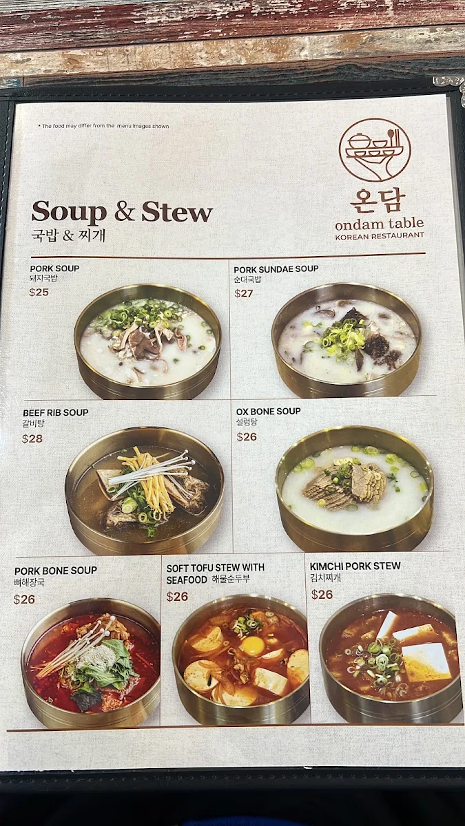 Menu, Ondam table