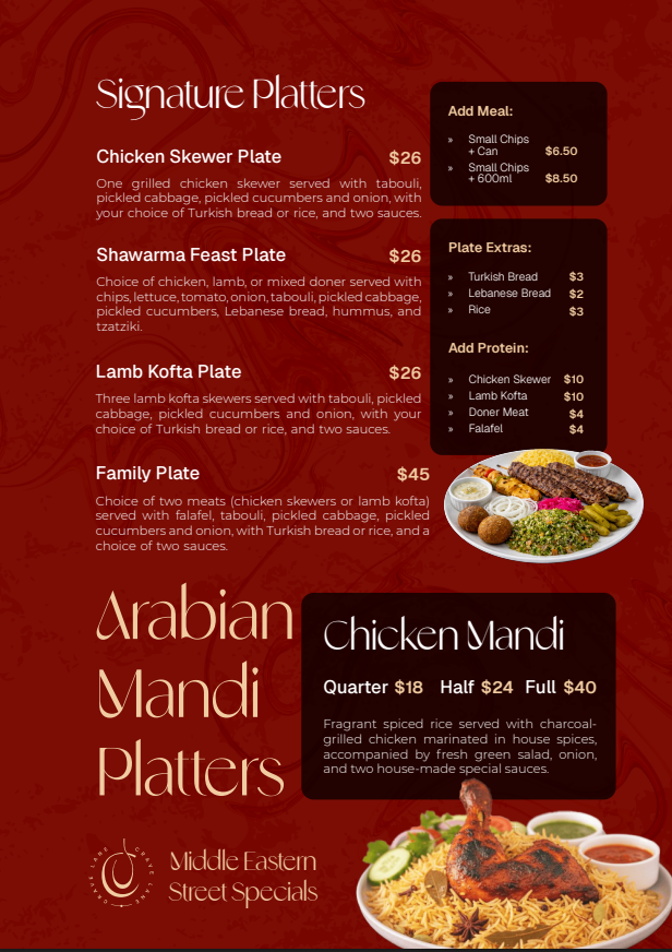 Menu, Cravelane Sandy Bay