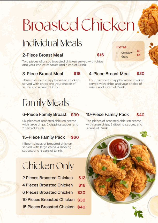 Menu, Cravelane Sandy Bay