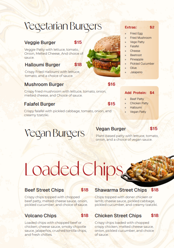 Menu, Cravelane Sandy Bay