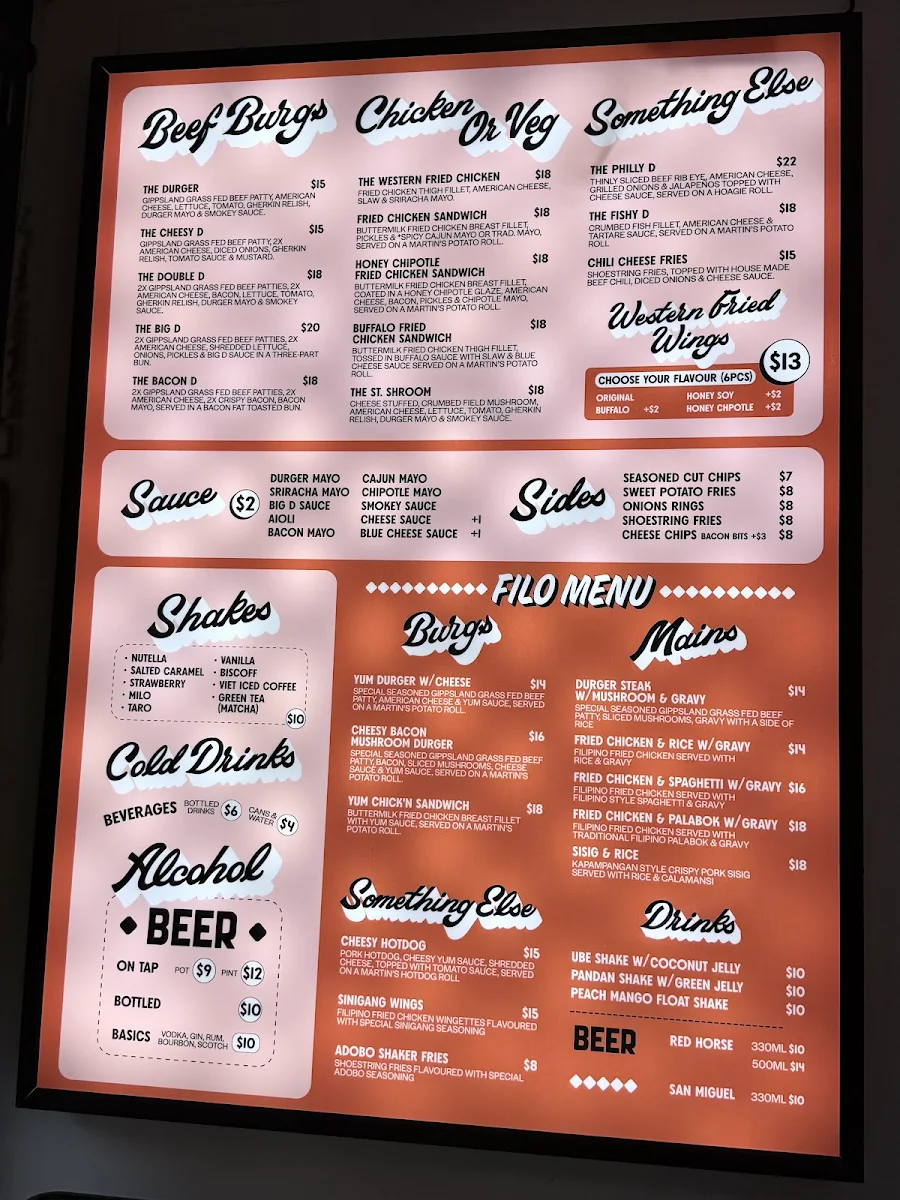 Menu, St. Burgs Maribyrnong