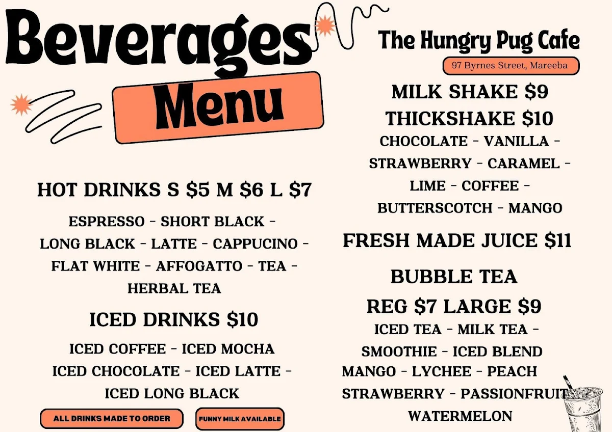 Menu, The Hungry Pug Mareeba