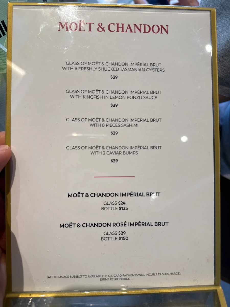 Menu, Champagne & Oyster Bar