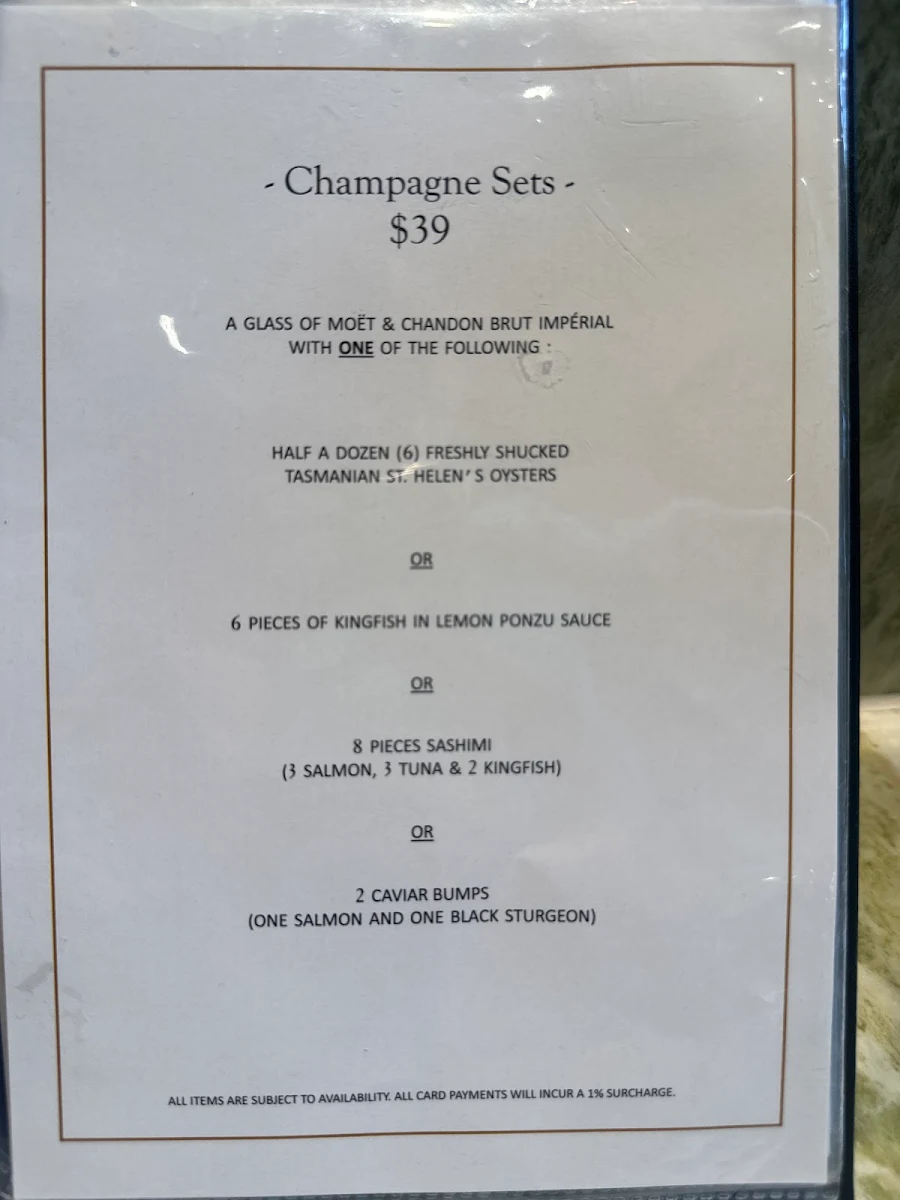 Menu, Champagne & Oyster Bar