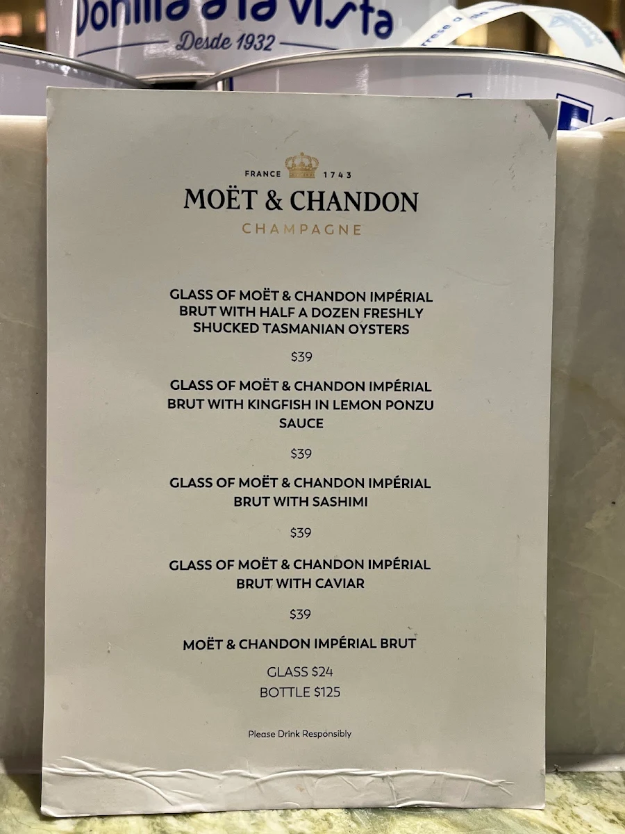Menu, Champagne & Oyster Bar
