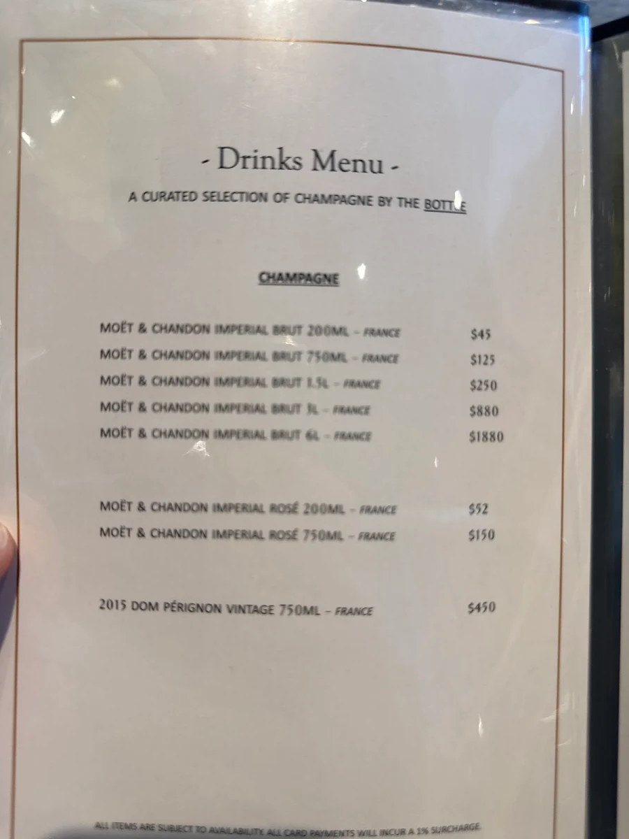 Menu, Champagne & Oyster Bar