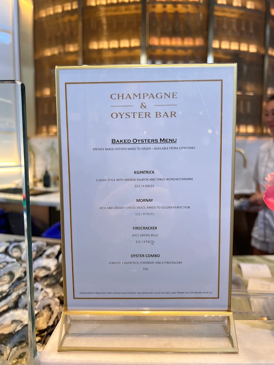 Menu, Champagne & Oyster Bar