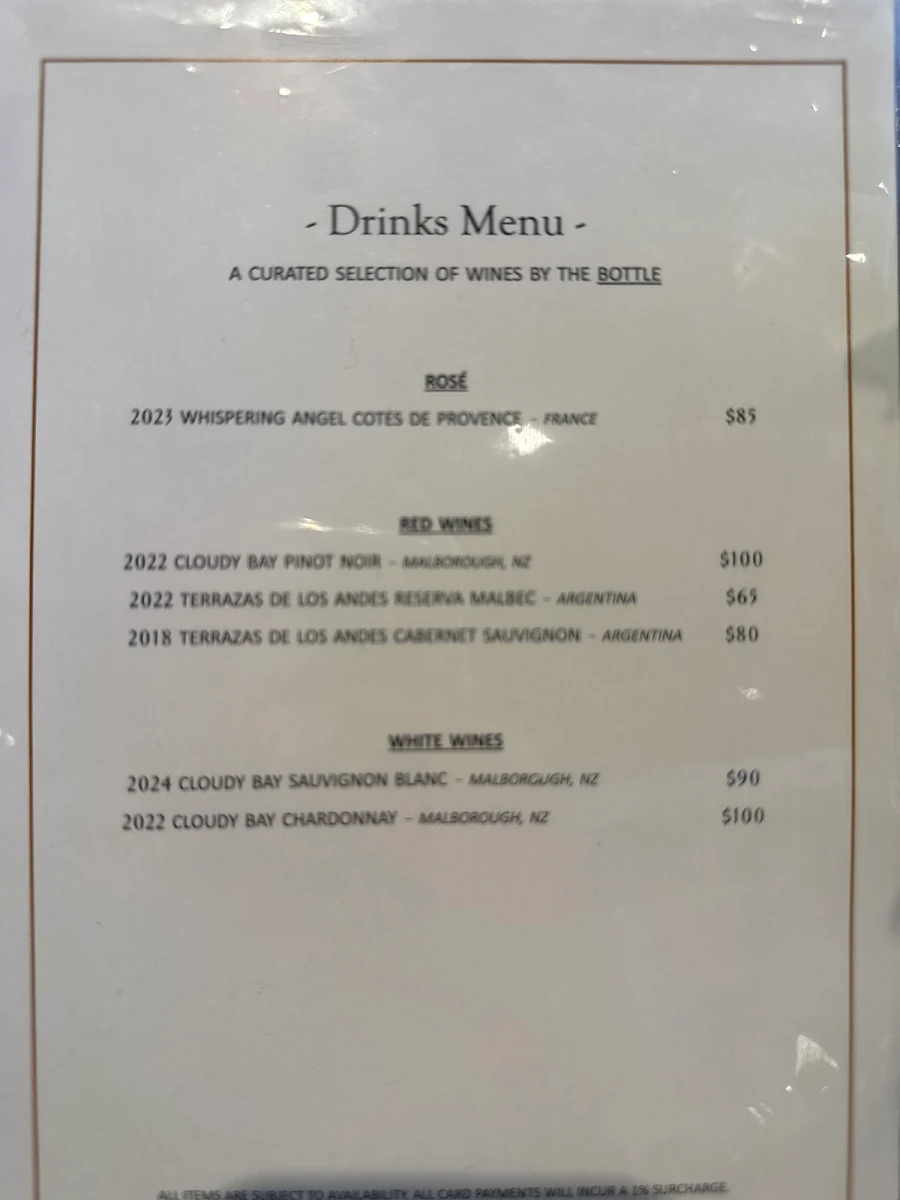 Menu, Champagne & Oyster Bar