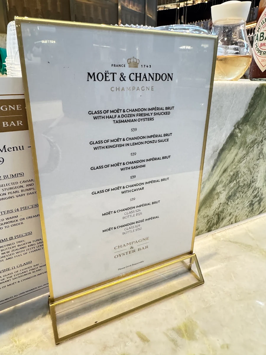 Menu, Champagne & Oyster Bar